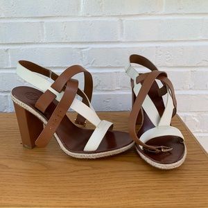 Tory Burch white and tan heels